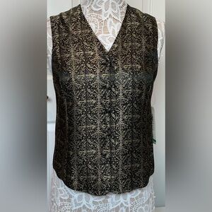 Cricket Lane size Small black & gold metallic vest covered buttons NWT
